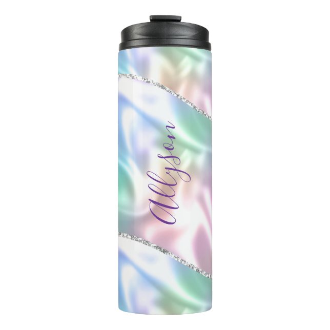 Bouteilles Isothermes Nom du script vert foncé violet, Iridescente (Devant)
