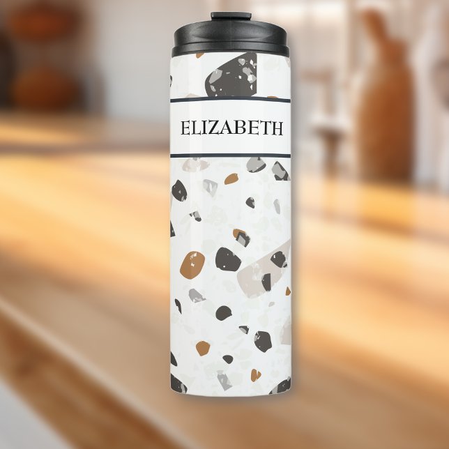 Bouteilles Isothermes Nom, Earth Tones Mosaic Terrazzo Motif 12oz (Créateur téléchargé)