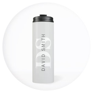 Bouteilles Isothermes Nom et monogramme modernes Blanc gris clair et f