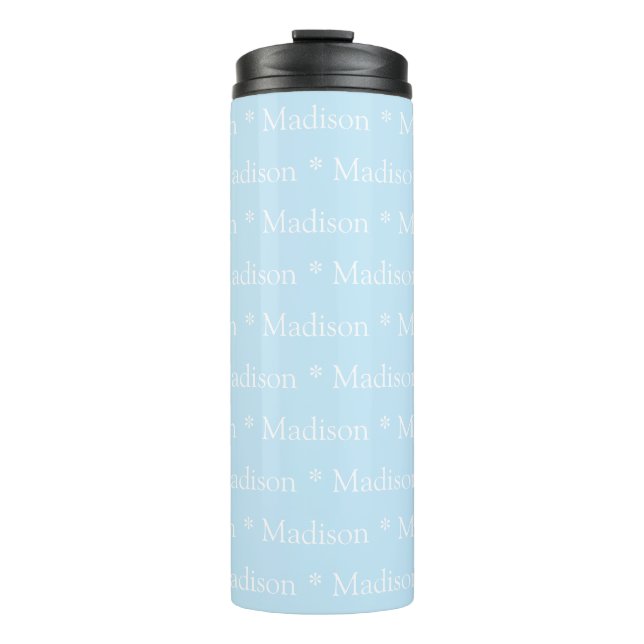 Bouteilles Isothermes Nom personnalisable texte motif bleu clair blanc (Devant)
