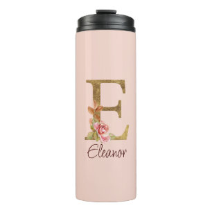 Bouteilles Isothermes Nom personnalisé Blush Roses Lettre E en feuille d