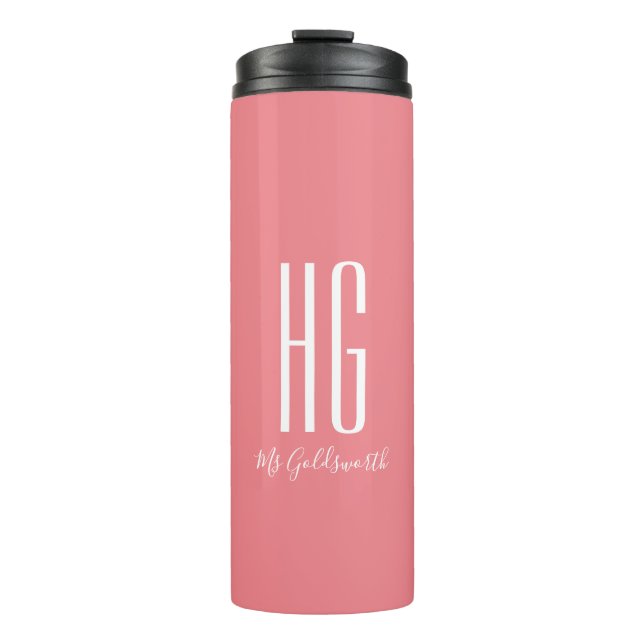 Bouteilles Isothermes Nom personnalisé Coral Rose Monogramme (Devant)