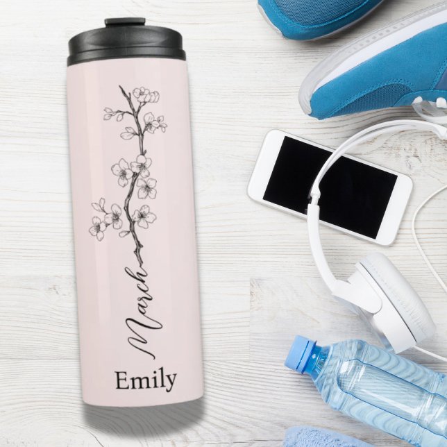Bouteilles Isothermes Nom personnalisé Fleur de naissance de la fleur de (Custom Name Cherry Blossom March Birth Flower Thermal Tumbler)