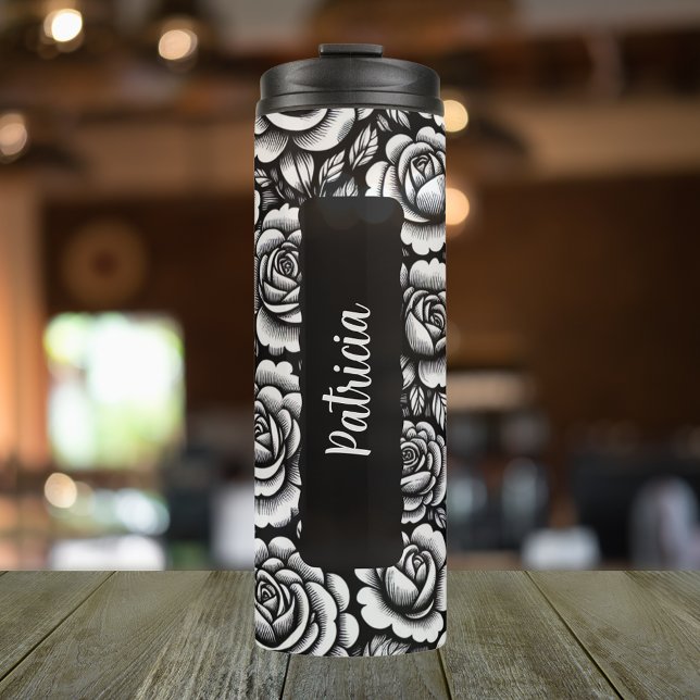 Bouteilles Isothermes Nom personnalisé Fleur de naissance Rose 16 oz (Personalized 20 oz thermal tumbler with June Birth Flower the Rose.)