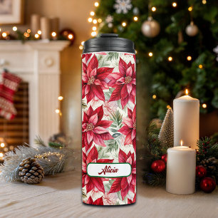 Bouteilles Isothermes Nom personnalisé Fleur de Poinsettia Or Élégant