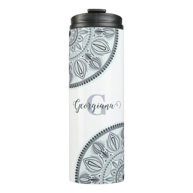 Bouteilles Isothermes Nom personnalisé Harmonie Florale Gris Monotone Ma (Devant)