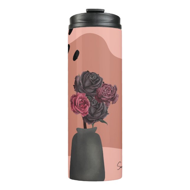 Bouteilles Isothermes Nom personnalisé Vase à fleurs noires rose (Devant)