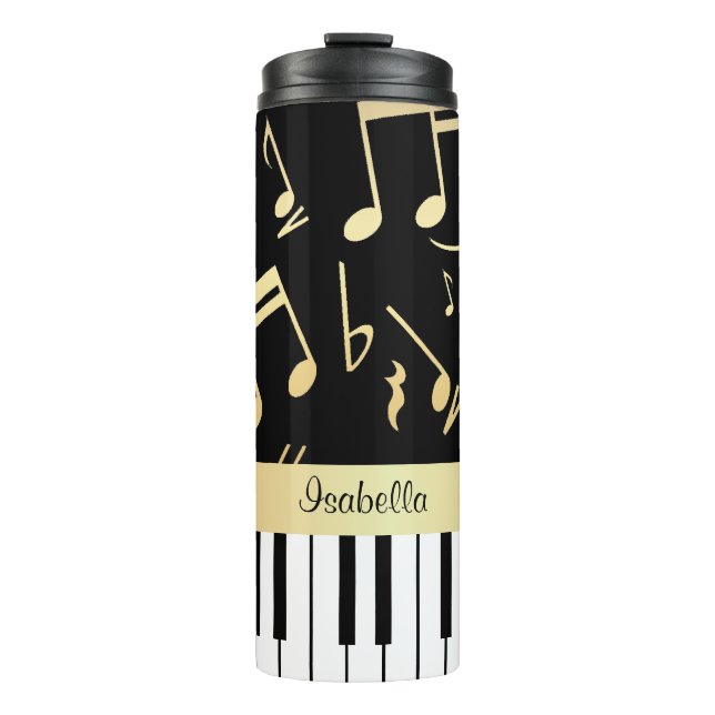 Bouteilles Isothermes Notes musicales et touches de piano Noir et Or (Devant)