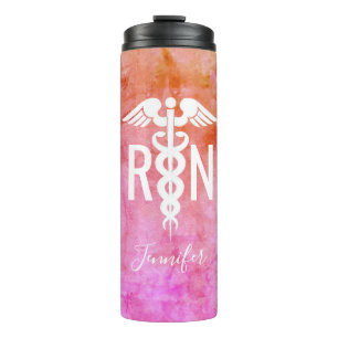 Bouteilles Isothermes Nourriture Aquarelle rose Orange Médicale Nom