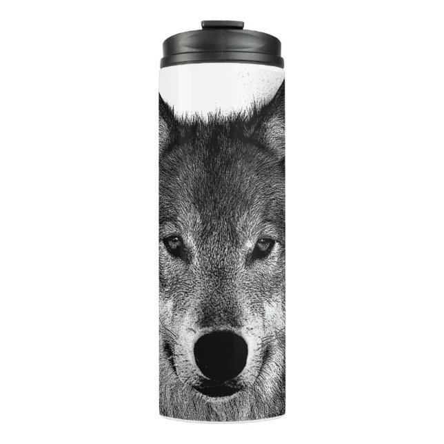 Bouteilles Isothermes OEuvre d'oeil de loup noir et blanc (Devant)