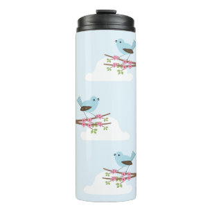Bouteilles Isothermes Oiseau bleu dans l'arbre en fleurs mou