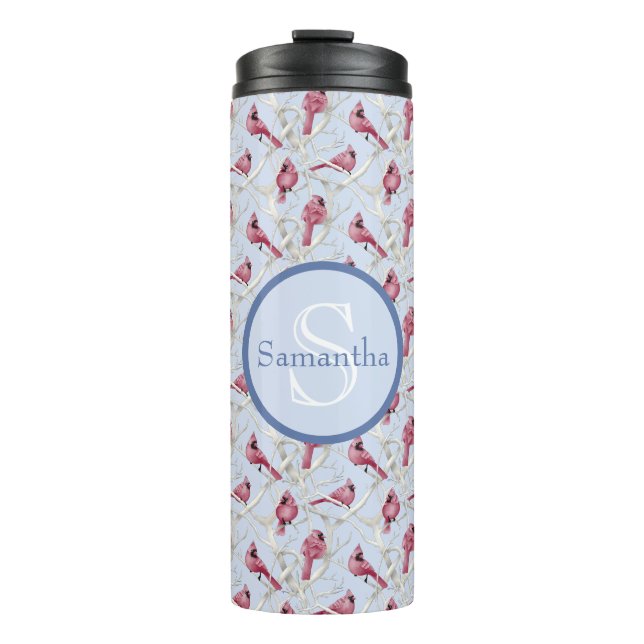 Bouteilles Isothermes Oiseaux cardinaux bleus Nom du monogramme personna (Devant)