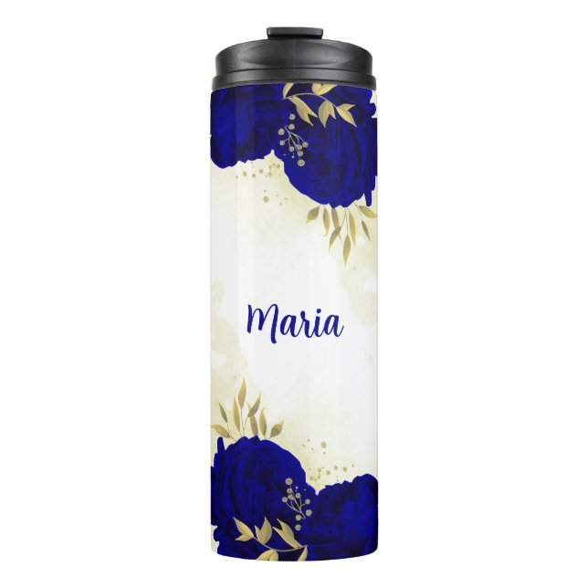 Bouteilles Isothermes or floral bleu royal (Devant)