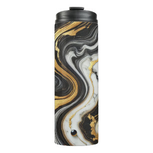 Bouteilles Isothermes Or liquide aspect marbre noir et blanc Glam