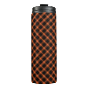 BOUTEILLES ISOTHERMES ORANGE D'AUTOMNE & MOTIFS PLAID DE DIAGONAL NOIR