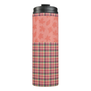 BOUTEILLES ISOTHERMES ORANGE GREEN RED PLAID MOTIF AVEC FEUILLES