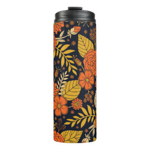 Bouteilles Isothermes Orange rétro, Jaune & Marine Floral 