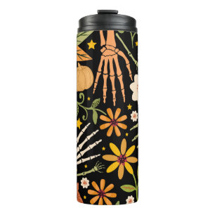 Bouteilles Isothermes Os d'Halloween, motif floral sans couture.