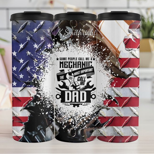 Bouteilles Isothermes Outil de drapeau américain père mécanicien (Créateur téléchargé)