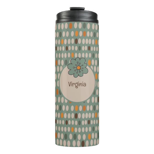 Bouteilles Isothermes Ovales rétro et Fleur Turquoise Personnalisé (Devant)