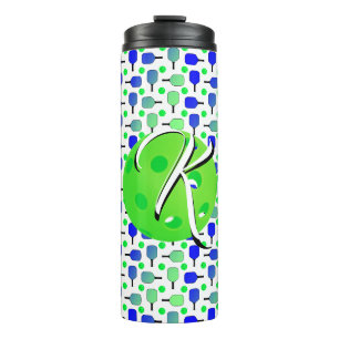 Bouteilles Isothermes Pagaies de Pickleball Bleues et Vertes Monogrammes
