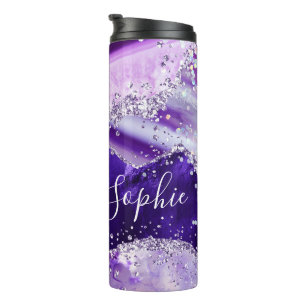 Bouteilles Isothermes Paillettes de Holo Faux Agate Violet Élégant