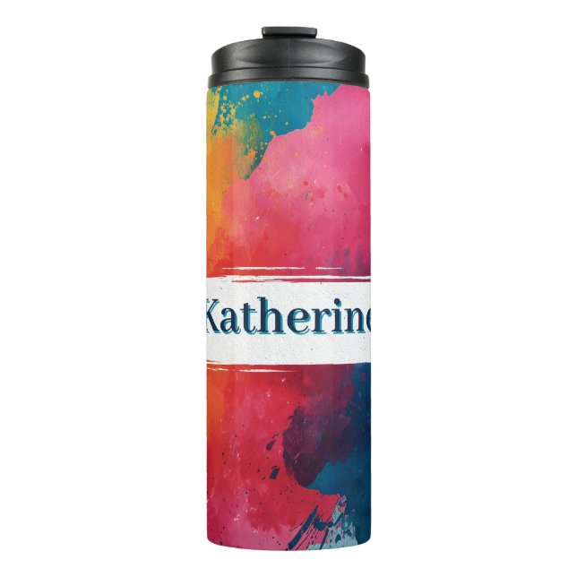Bouteilles Isothermes Paint à l'aquarelle vive avec nom personnalisé (Devant)