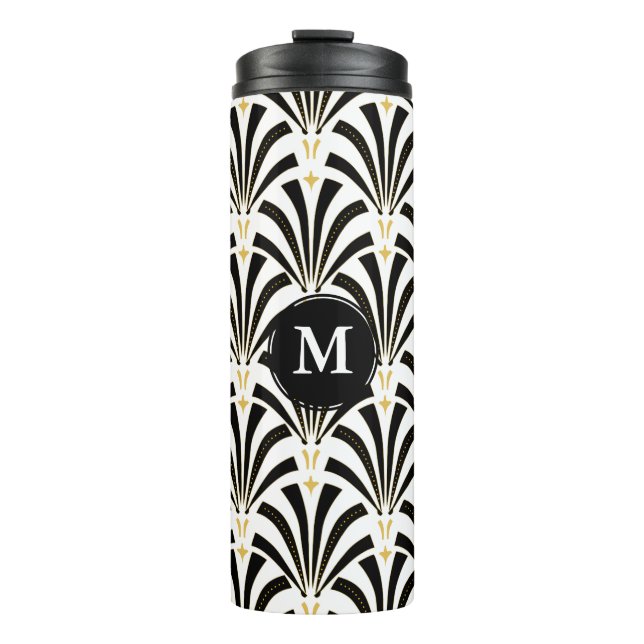 Bouteilles Isothermes Palmettes Art Déco 1920 noir et blanc | Monogramme (Devant)