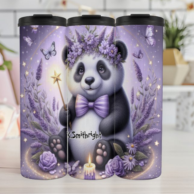 Bouteilles Isothermes Panda avec une couronne de fleurs (Créateur téléchargé)