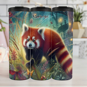 Bouteilles Isothermes Panda rouge curieux dans une prairie magique