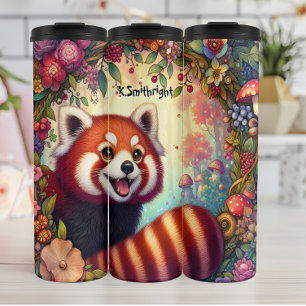 Bouteilles Isothermes Panda rouge dans un cadre floral