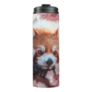 Bouteilles Isothermes Panda Rouge Parmi Les Fleurs De Cerisiers
