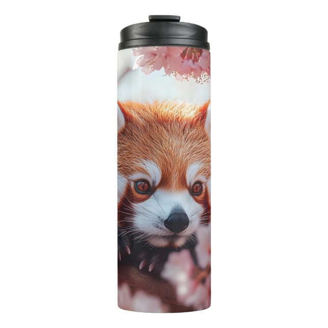 Bouteilles Isothermes Panda Rouge Parmi Les Fleurs De Cerisiers (Devant)