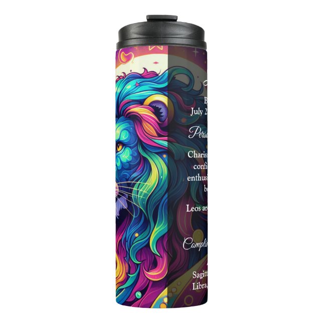 Bouteilles Isothermes Panneau Horoscope Leo info | Art Lion coloré (Devant)