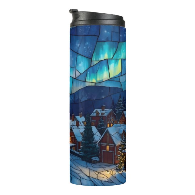 Bouteilles Isothermes Panoramic stained glass winter village (Tourné sur la droite)