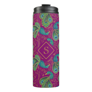 Bouteilles Isothermes Paon Paisley Royal Rose Fuchsia Monogramme