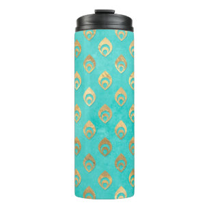 Bouteilles Isothermes Paon turquoise et or