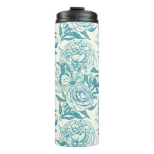 Bouteilles Isothermes Papier à peintres et papillons, lagon Bleu