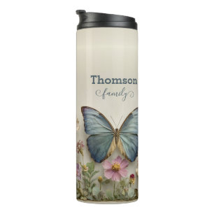 Bouteilles Isothermes Papillon Bleu Vintage Floral Jardin Famille