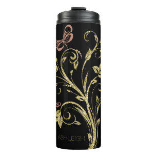 Bouteilles Isothermes Papillon d'or et de parties scintillantes de rose