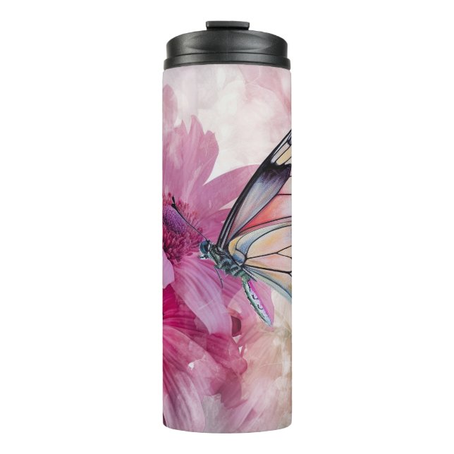 Bouteilles Isothermes Papillon Dreamy aux fleurs roses (Devant)