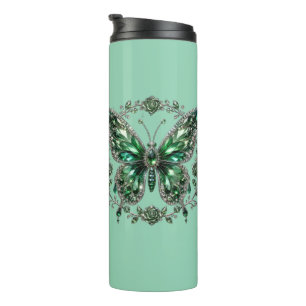 Bouteilles Isothermes Papillon en cristal vert Cadre floral