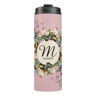 Bouteilles Isothermes Papillon Monogramme vintage Dusty Rose personnalis
