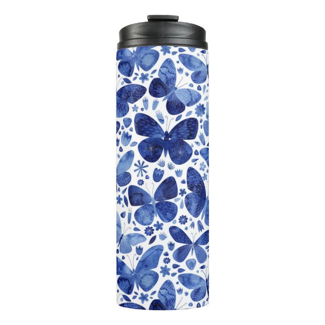 Bouteilles Isothermes Papillons Aquarelle Bleu (Devant)