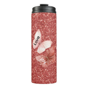 Bouteilles Isothermes Papillons de joie d'amour rose pailleté rouge