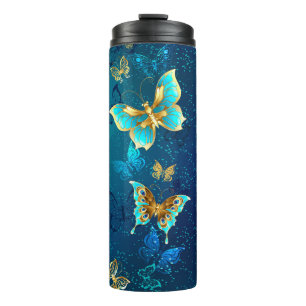 Bouteilles Isothermes Papillons d'or sur un Arrière - plan bleu