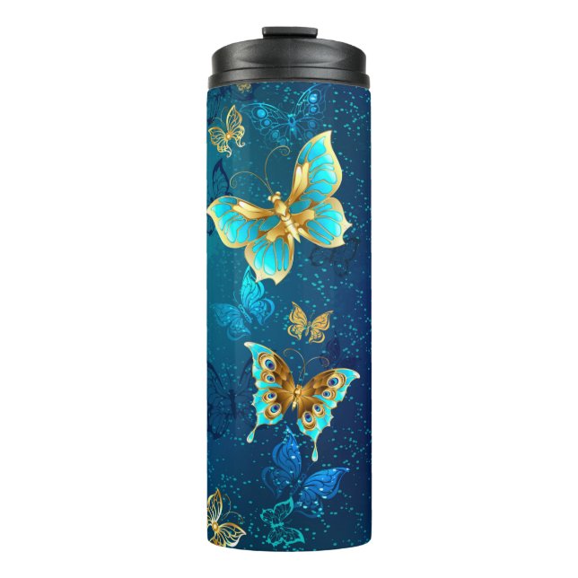 Bouteilles Isothermes Papillons d'or sur un Arrière - plan bleu (Devant)