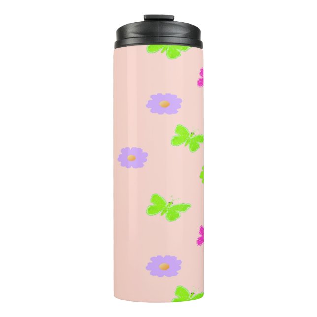 Bouteilles Isothermes papillons et fleurs roses (Devant)