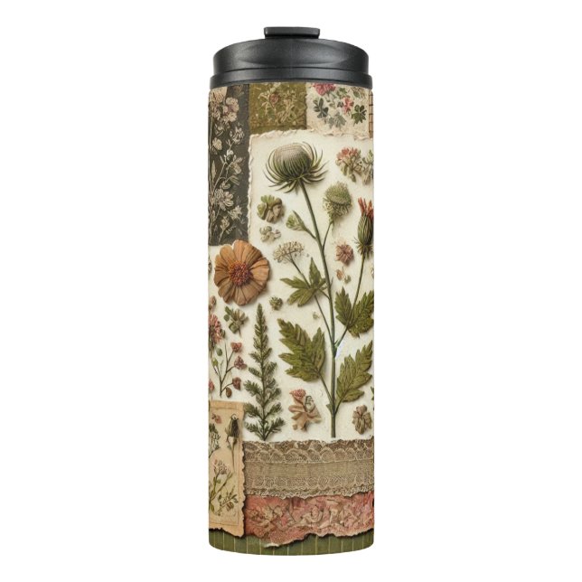 Bouteilles Isothermes Parcelle rose verte en écusson Rustique Retro Boho (Devant)