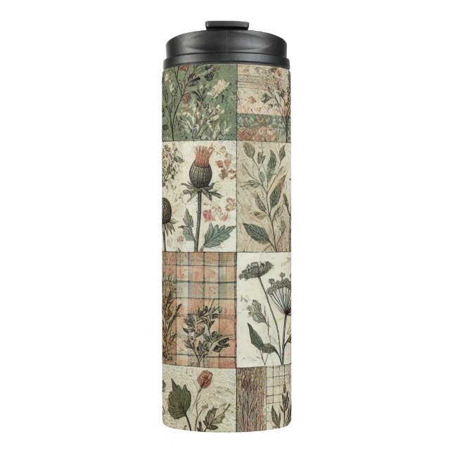 Bouteilles Isothermes Parcelle rose verte en écusson Rustique Retro Boho (Devant)